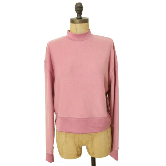 Abound Cropped Fleece Top Size S Long Sleeve Mock Neck Pink Bloom NWT B27 - Picture 2 of 5
